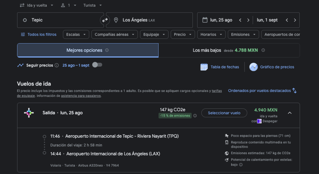 ¡Vuelo Tepic–Los Ángeles por solo $4,940!